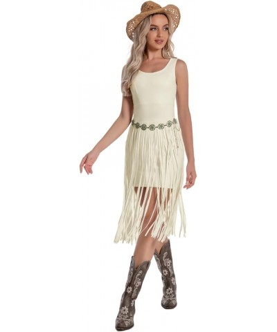 Western Dress for Women Cowgirl Fringe Dresses Sleeveless Tank Tassel Skirt Country Summer Cowboy Outfit Without Belt Yellow ...