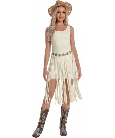 Western Dress for Women Cowgirl Fringe Dresses Sleeveless Tank Tassel Skirt Country Summer Cowboy Outfit Without Belt Yellow ...