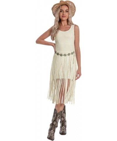 Western Dress for Women Cowgirl Fringe Dresses Sleeveless Tank Tassel Skirt Country Summer Cowboy Outfit Without Belt Yellow ...