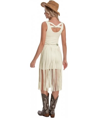 Western Dress for Women Cowgirl Fringe Dresses Sleeveless Tank Tassel Skirt Country Summer Cowboy Outfit Without Belt Yellow ...