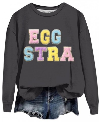 Easter Shirts for Women 2024 Trendy Easter Eggs Bunny Print Round Neck Blouse T-Shirts Casual Long Sleeve Pullover Tops 03dar...