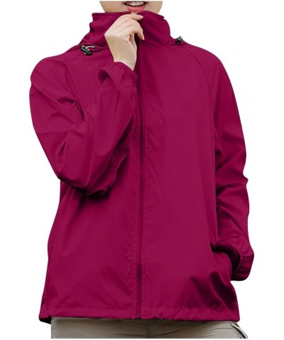 Women's Raincoats Waterproof Windbreaker Windproof Solid Color Rain Jacket Lightweight Outdoor Hooded Trench Coats Wine $7.06...