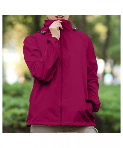 Women's Raincoats Waterproof Windbreaker Windproof Solid Color Rain Jacket Lightweight Outdoor Hooded Trench Coats Wine $7.06...