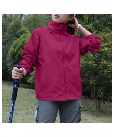 Women's Raincoats Waterproof Windbreaker Windproof Solid Color Rain Jacket Lightweight Outdoor Hooded Trench Coats Wine $7.06...