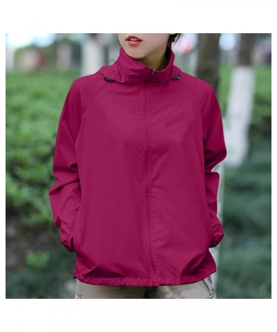 Women's Raincoats Waterproof Windbreaker Windproof Solid Color Rain Jacket Lightweight Outdoor Hooded Trench Coats Wine $7.06...