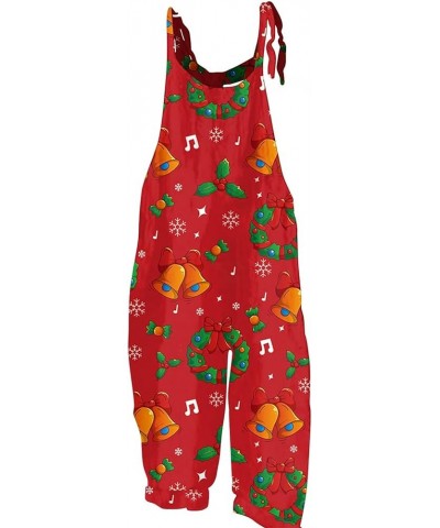 Christmas Jumpsuits for Women,Cute Printed Adjustable Straps Wide Leg Rompers Dressy Casual Overalls Fashion Clothes 11-red $...