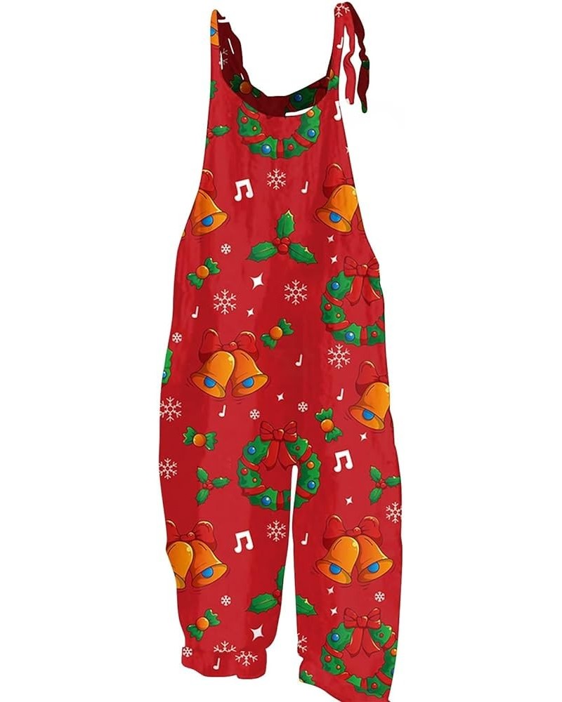 Christmas Jumpsuits for Women,Cute Printed Adjustable Straps Wide Leg Rompers Dressy Casual Overalls Fashion Clothes 11-red $...