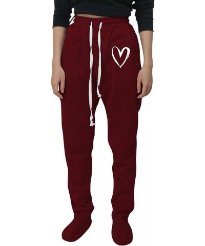 Women Loose Comfy Footed Sweatpants Elastic Waisted Baggy Footing Sweat Pants Casual Soft Trousers with Feet E1-red $9.26 Act...