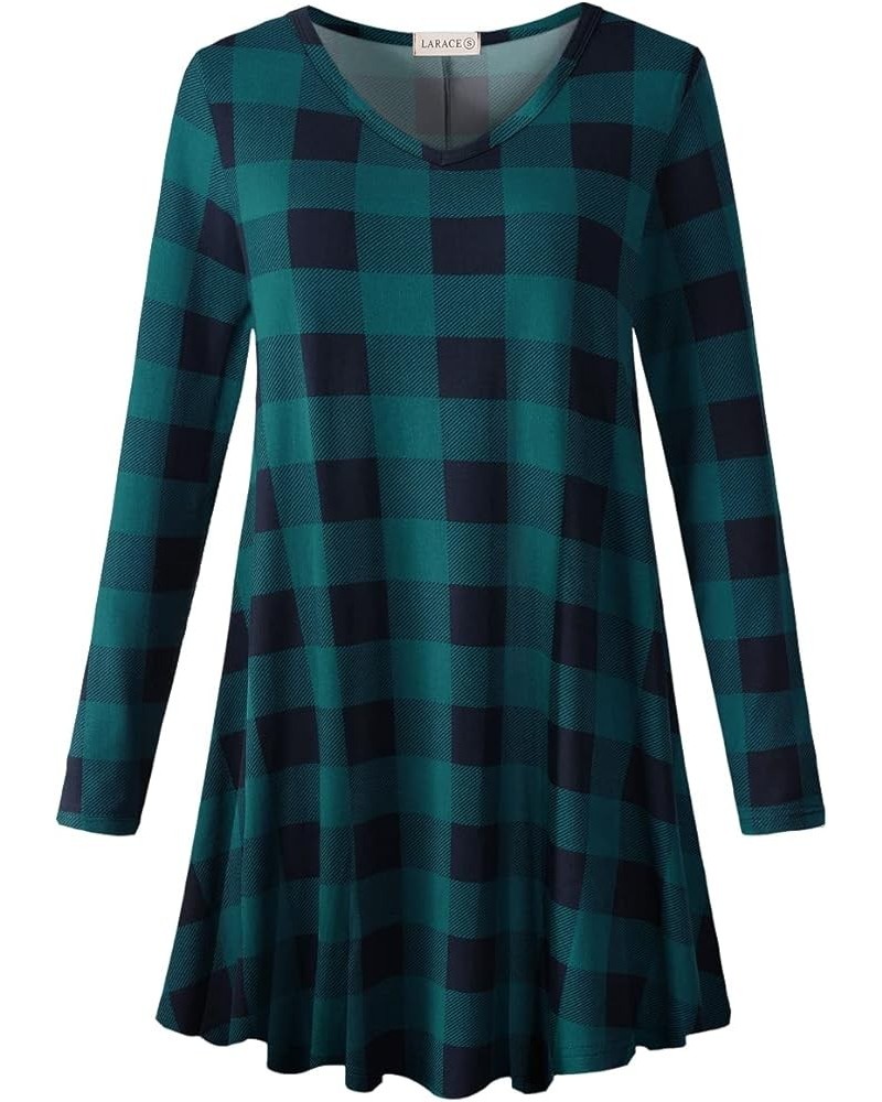 Long Sleeve Tunics Tops Plus Size for Women V Neck Loose Fit Flowy Clothing for Leggings Flower44_plaid $15.65 Tops