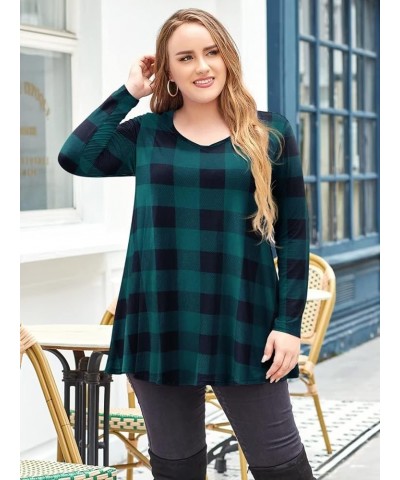 Long Sleeve Tunics Tops Plus Size for Women V Neck Loose Fit Flowy Clothing for Leggings Flower44_plaid $15.65 Tops