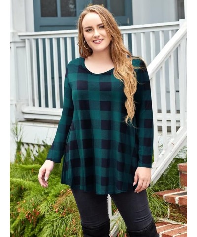 Long Sleeve Tunics Tops Plus Size for Women V Neck Loose Fit Flowy Clothing for Leggings Flower44_plaid $15.65 Tops