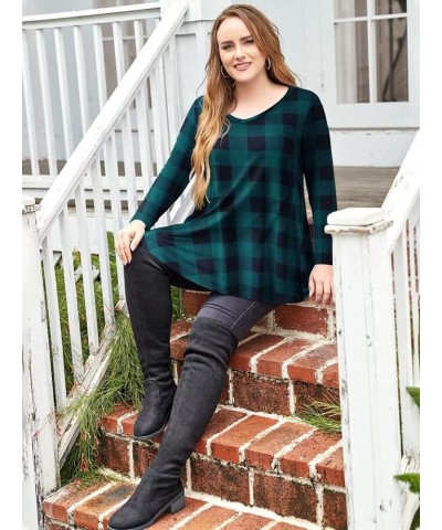 Long Sleeve Tunics Tops Plus Size for Women V Neck Loose Fit Flowy Clothing for Leggings Flower44_plaid $15.65 Tops