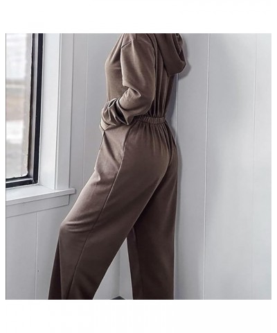 French Terry Jumpsuit Long Sleeve Hooded Jumpsuits with Pockets Oversized Wide Leg Overall Workout Onesie Romper Coffee $10.7...