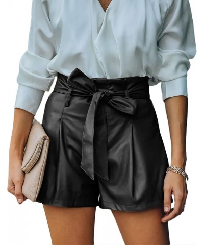 Faux Leather Shorts Stretchy High Waisted Wide Leg with Pockets for Women Black 02 $21.82 Shorts