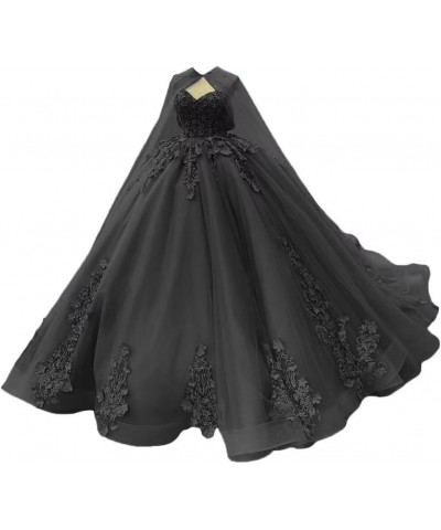 Tulle Quinceanera Dresses Lace Ball Gown Puffy Sweet 16 Dresses for Women Off Shoulder Party Dress with Cape Y110 Black $76.1...