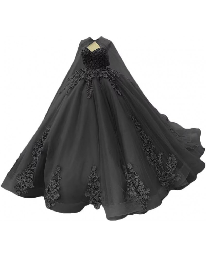 Tulle Quinceanera Dresses Lace Ball Gown Puffy Sweet 16 Dresses for Women Off Shoulder Party Dress with Cape Y110 Black $76.1...