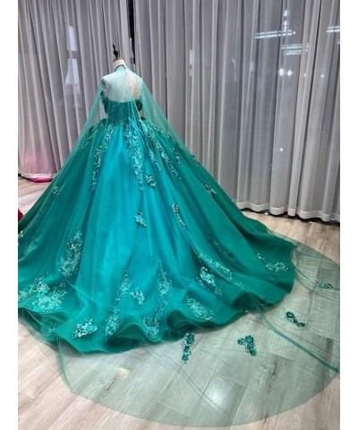 Tulle Quinceanera Dresses Lace Ball Gown Puffy Sweet 16 Dresses for Women Off Shoulder Party Dress with Cape Y110 Black $76.1...