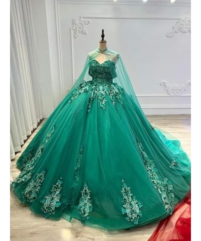 Tulle Quinceanera Dresses Lace Ball Gown Puffy Sweet 16 Dresses for Women Off Shoulder Party Dress with Cape Y110 Black $76.1...