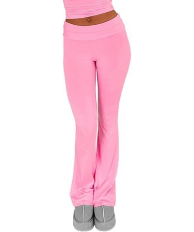 Flare Leggings, Low Rise Bootcut Wide Leg Foldover Yoga Pants Lounge Y2k Bell Bottom Leggings for Women Hot Pink $15.30 Leggings