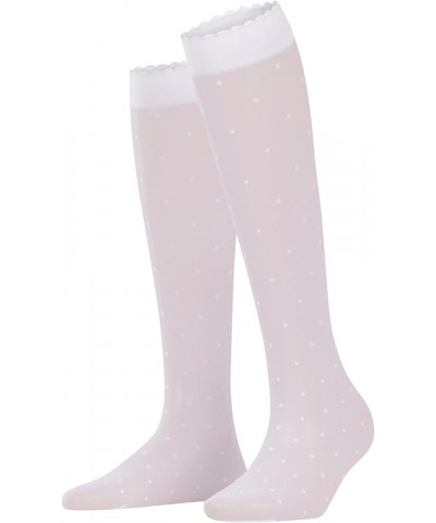 Women's Dot 15 Denier Knee-High Socks, Patterned Stockings, Casual and Dress, Ultra Sheer Fine Mesh, Nylon White (White 2209)...