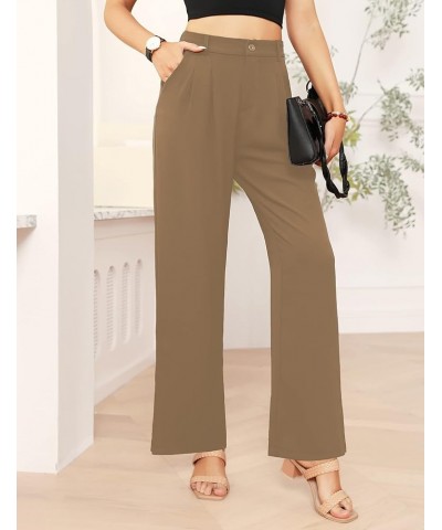 Women's Palazzo Pants，(Petite Regular Plus Sizes) Split Elastic High Waist Casual Wide Leg Pants Slacks for Women Brown-fabri...