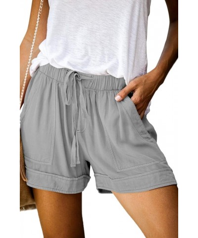 Womens Summer Shorts Leopard/Camo/Solid/Floral Print Elastic Waist Pocketed Casual Pants 1-gray $13.90 Shorts