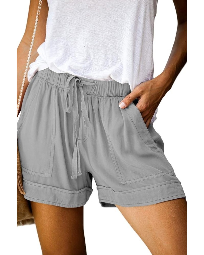 Womens Summer Shorts Leopard/Camo/Solid/Floral Print Elastic Waist Pocketed Casual Pants 1-gray $13.90 Shorts