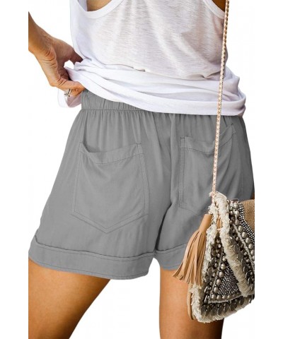 Womens Summer Shorts Leopard/Camo/Solid/Floral Print Elastic Waist Pocketed Casual Pants 1-gray $13.90 Shorts