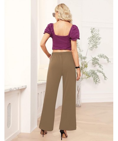 Women's Palazzo Pants，(Petite Regular Plus Sizes) Split Elastic High Waist Casual Wide Leg Pants Slacks for Women Brown-fabri...