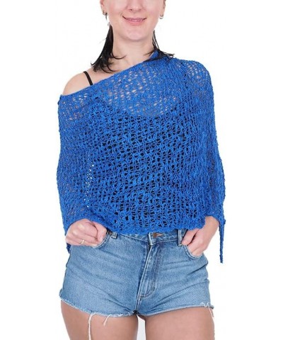 Ladies Popcorn Crochet Stretch Lace Fish Net Batwing Small Poncho Royal $17.63 Sweaters