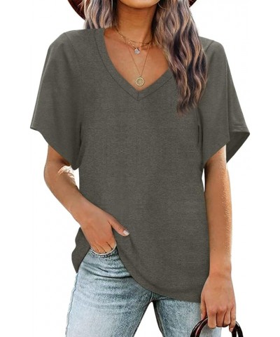 Women Summer Tops V-Neck T-Shirts Womens Tops Dressy Casual Puff Long-Sleeve Tops Tunic Tops Blouse A-grey $14.53 T-Shirts