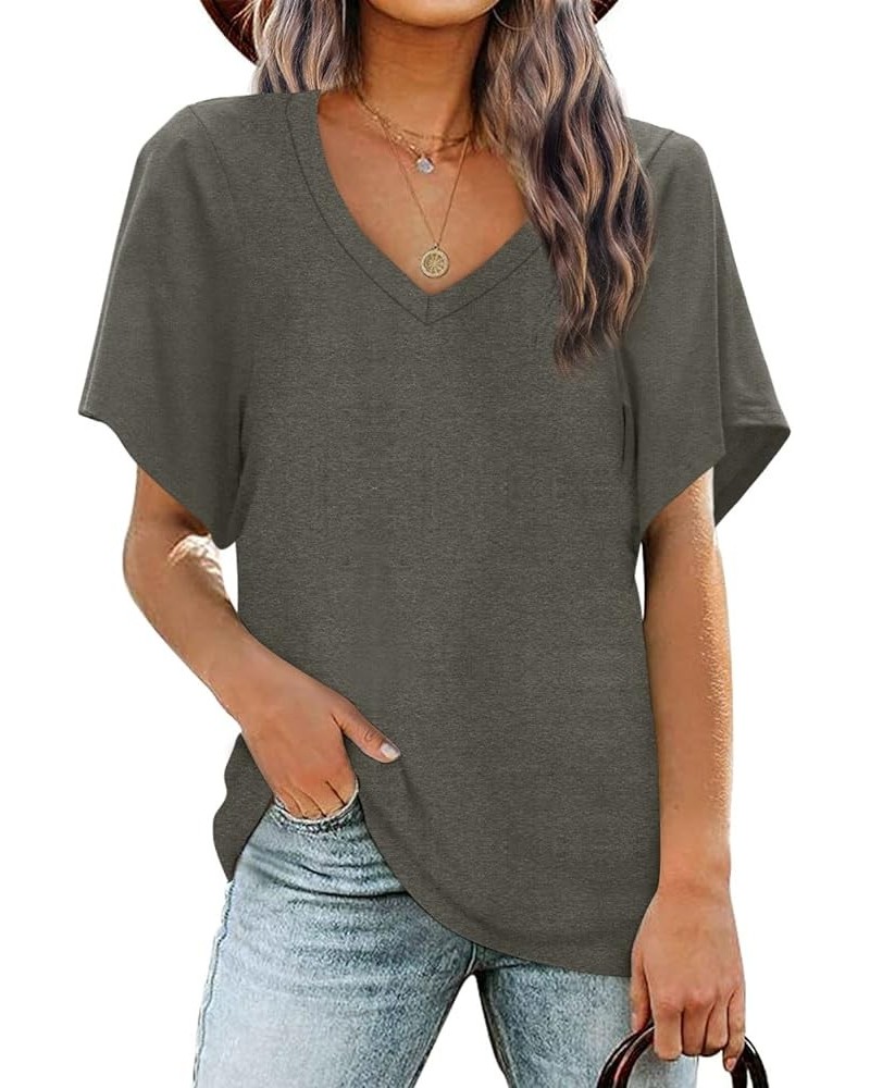 Women Summer Tops V-Neck T-Shirts Womens Tops Dressy Casual Puff Long-Sleeve Tops Tunic Tops Blouse A-grey $14.53 T-Shirts