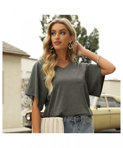 Women Summer Tops V-Neck T-Shirts Womens Tops Dressy Casual Puff Long-Sleeve Tops Tunic Tops Blouse A-grey $14.53 T-Shirts