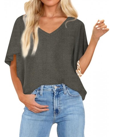 Women Summer Tops V-Neck T-Shirts Womens Tops Dressy Casual Puff Long-Sleeve Tops Tunic Tops Blouse A-grey $14.53 T-Shirts