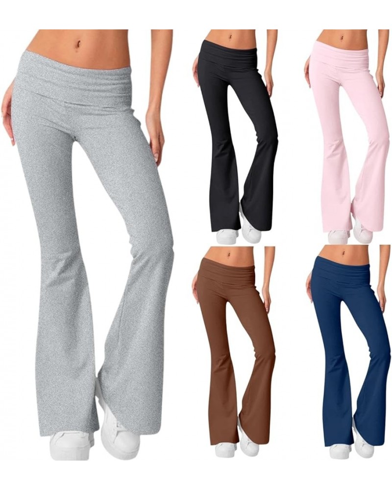 Flare Pants for Women 2024,Women's Fashion Slim Fit Low Waist Elastic Flare Yoga Pants Light Gray $9.85 Activewear