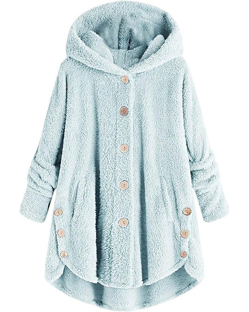 Winter Coats Tops Women Hooded Loose Cardigan Wool Coat Jacket Casual Solid Color Pocket Jacket Coat Blue $17.35 Jackets