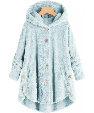 Winter Coats Tops Women Hooded Loose Cardigan Wool Coat Jacket Casual Solid Color Pocket Jacket Coat Blue $17.35 Jackets