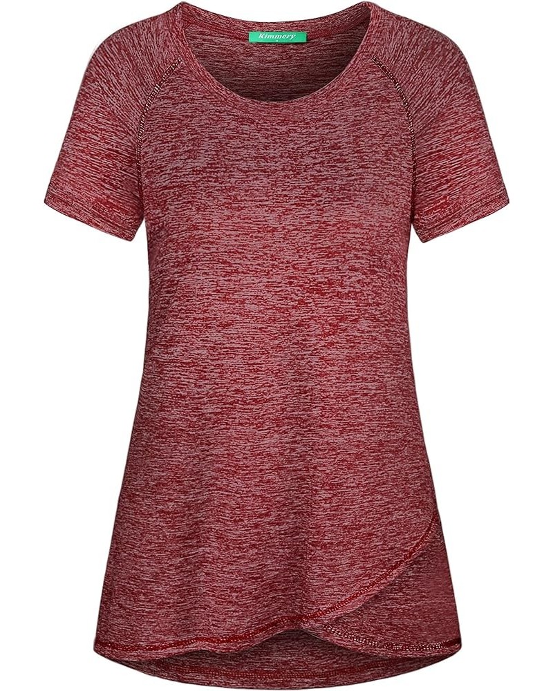 Woman Raglan Sleeve Round Neck Irregular Hem Yoga Workout Shirt Sizes M-3XL Wine Red $12.32 Activewear