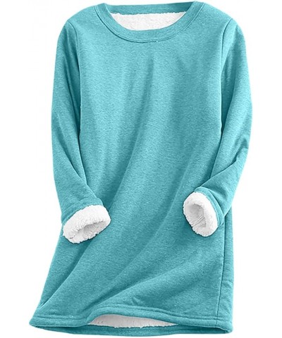 Women's Sherpa Sweatshirts Casual Long Sleeve Fleece Lined Shirts Solid Crewneck Plus Size Winter Warm Underwear 12 Light Blu...