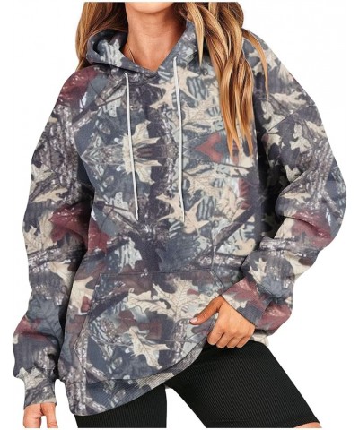 Womens Camo Hoodie Maple-Leaf Flower Print Oversized Sweatshirt Fleece Hooded Sweatshirts Vintage Classic Pullovers Camouflag...