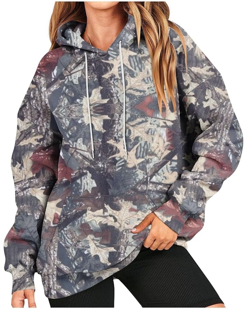 Womens Camo Hoodie Maple-Leaf Flower Print Oversized Sweatshirt Fleece Hooded Sweatshirts Vintage Classic Pullovers Camouflag...