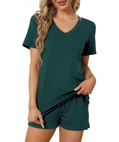 Women's Short Sleeve Pajama Sets with Pockets Casual V Neck 2 Piece Lounge Sets S-3XL 16-dark Green $13.06 Sleep & Lounge