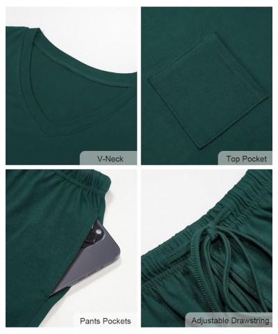 Women's Short Sleeve Pajama Sets with Pockets Casual V Neck 2 Piece Lounge Sets S-3XL 16-dark Green $13.06 Sleep & Lounge