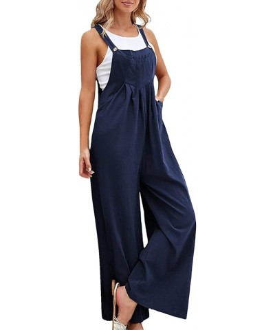 Womens Jumpsuits Dressy Women's Sleeveless Loose Rompers Casual Stretchy Wide Leg Jumpsuits Baggy Overalls Pockets Blue $5.54...