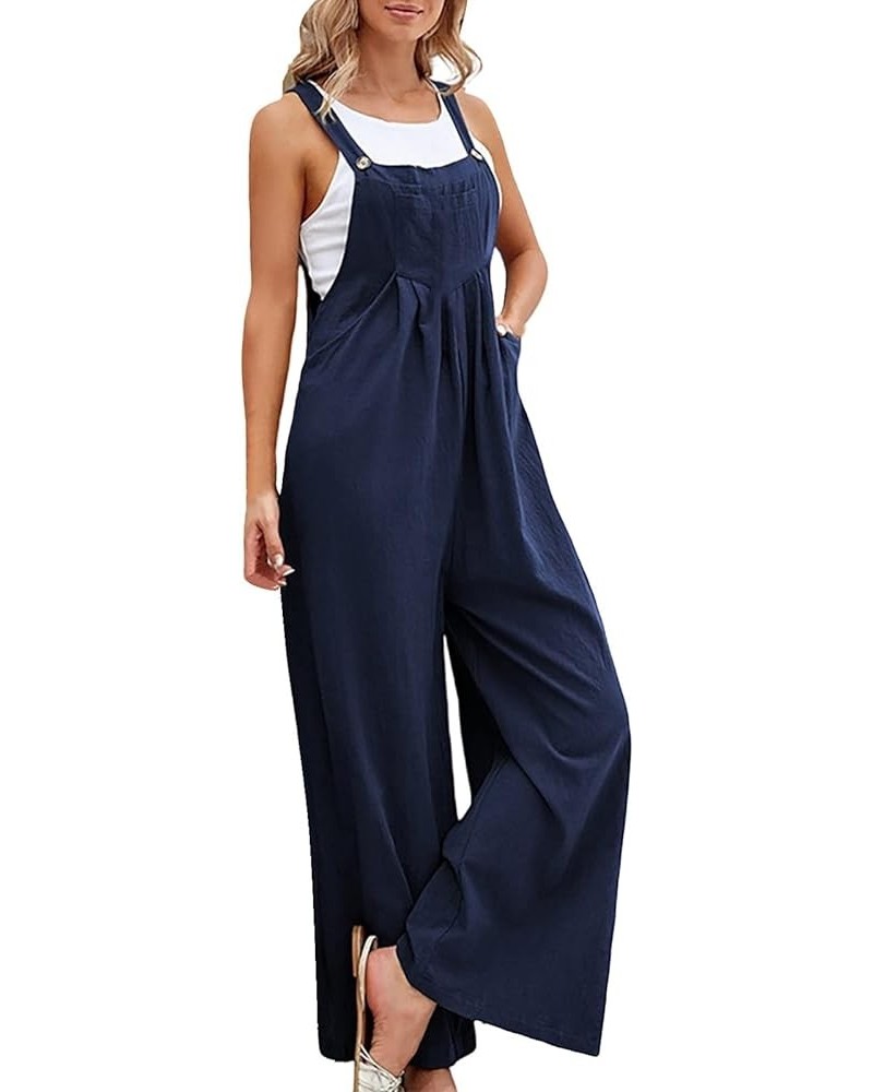 Womens Jumpsuits Dressy Women's Sleeveless Loose Rompers Casual Stretchy Wide Leg Jumpsuits Baggy Overalls Pockets Blue $5.54...