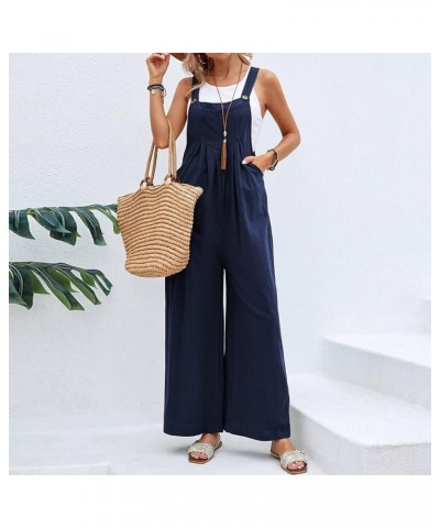 Womens Jumpsuits Dressy Women's Sleeveless Loose Rompers Casual Stretchy Wide Leg Jumpsuits Baggy Overalls Pockets Blue $5.54...