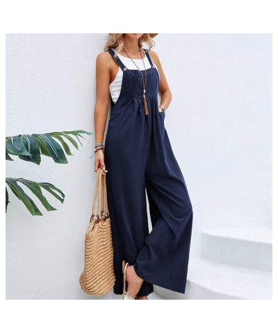 Womens Jumpsuits Dressy Women's Sleeveless Loose Rompers Casual Stretchy Wide Leg Jumpsuits Baggy Overalls Pockets Blue $5.54...