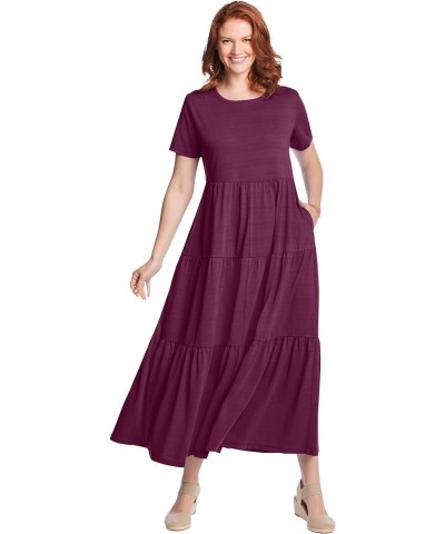 Women's Plus Size Short-Sleeve Tiered Dress Deep Claret $25.46 Dresses