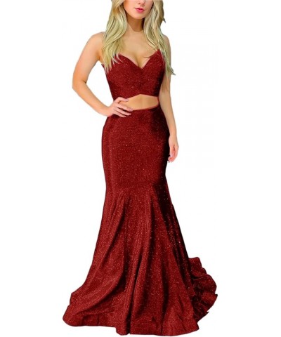 Two-Pieces Mermaid Shimmer Prom Dresses Party Skirt for Women Glittery Cocktail Evening Gowns Casual Party Dresses Burgundy $...