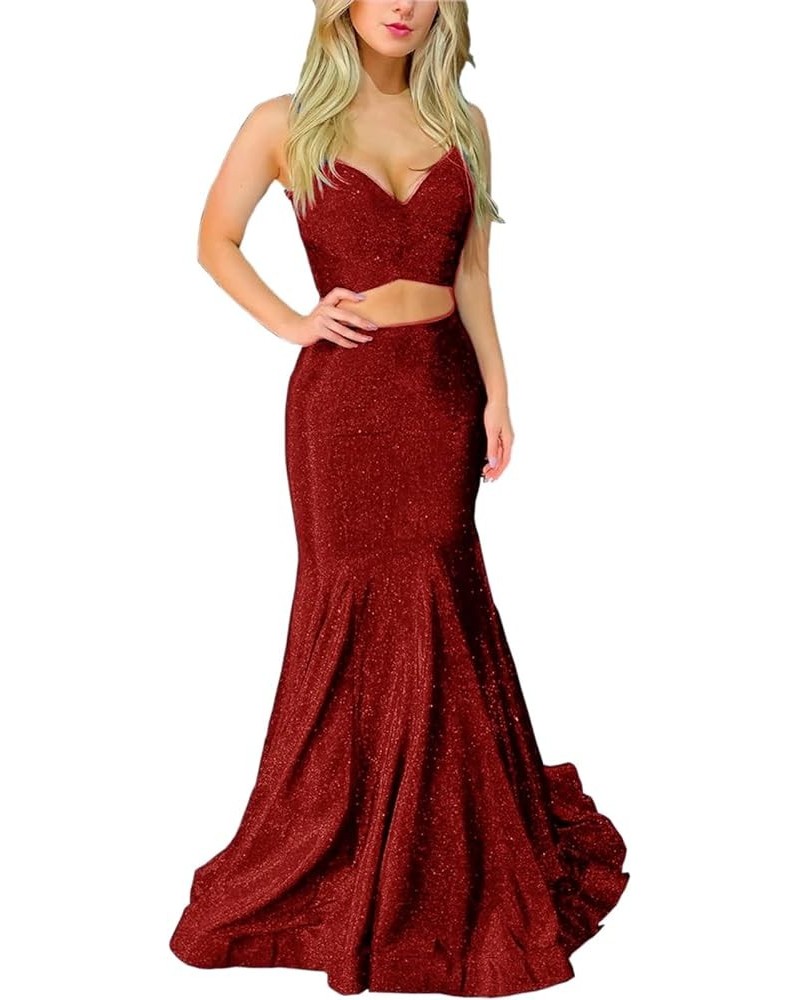 Two-Pieces Mermaid Shimmer Prom Dresses Party Skirt for Women Glittery Cocktail Evening Gowns Casual Party Dresses Burgundy $...